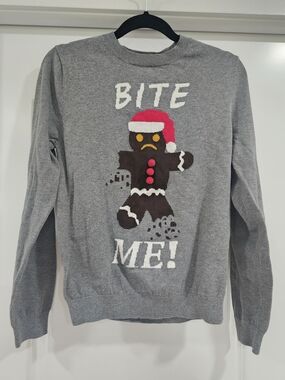 Mossimo Supply Co. Women S Gray Crewneck Pullover Gingerbread Christmas Sweater